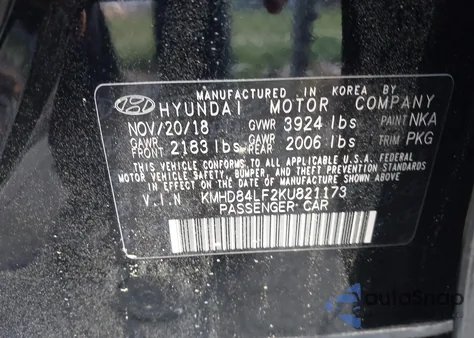 2019 Hyundai Elantra Sel from USA, damaged, VIN KMHD84LF2KU821173